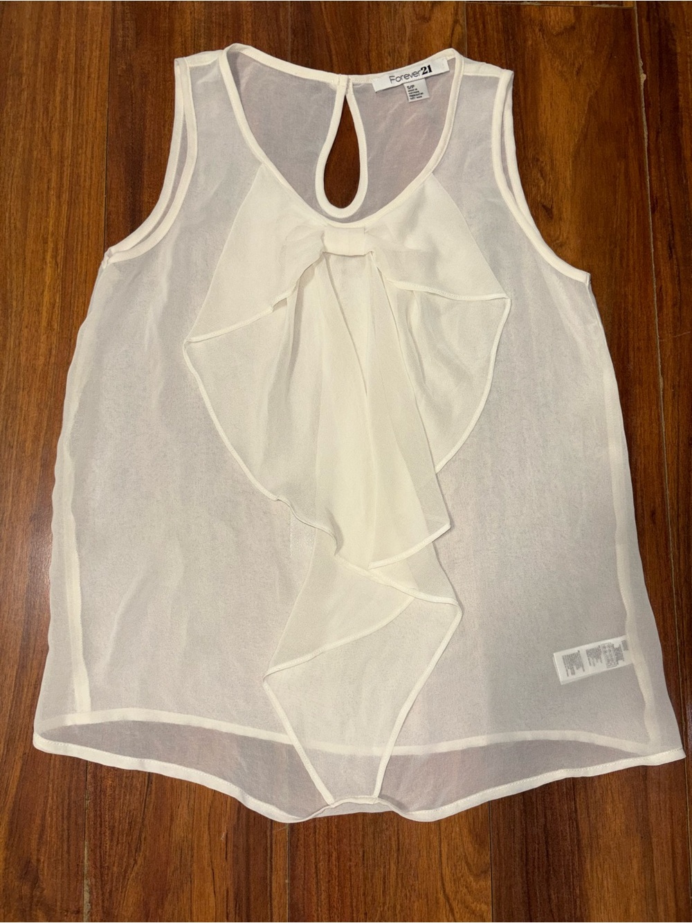 Forever 21 Cream Ruffle Bow Front Sheer Tank Top